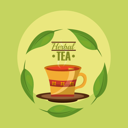 tea cup herbal beverage leaves decoration vector illustrationのイラスト素材