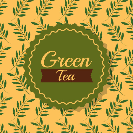 green tea leaves branch natural sitcker background vector illustrationのイラスト素材