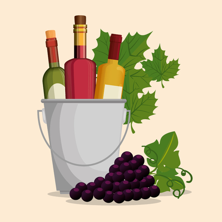 set red wine bottles and grapes vector illustration designのイラスト素材