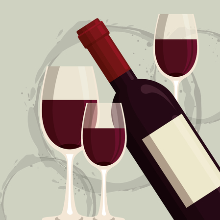 red wine bottle and cup label vector illustration designのイラスト素材