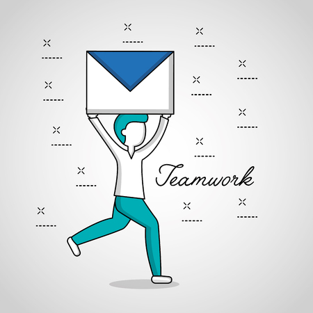 people teamwork boy holding message vector illustrationのイラスト素材