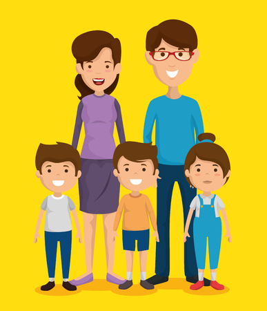 parents with kids avatars characters vector illustration designのイラスト素材
