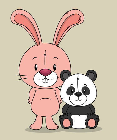 cute bear panda and rabbit characters vector illustration designのイラスト素材