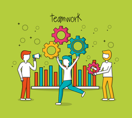 people teamwork statistics progress boys many gears vector illustrationのイラスト素材