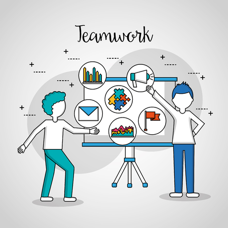 people teamwork boys pointed board things work tools vector illustrationのイラスト素材