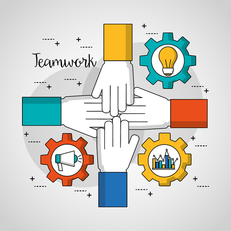 people teamwork united hand tools bulb statistics vector illustrationのイラスト素材