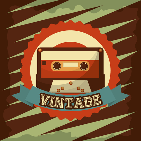 retro vintage musical cassette tape record emblem vector illustrationのイラスト素材