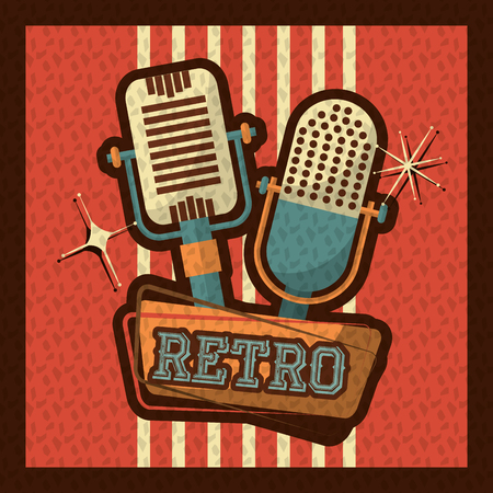 retro vintage microphone audio voice device style background vector illustrationのイラスト素材