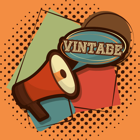 retro vintage megaphone speech bubble halftone classic vector illustrationのイラスト素材