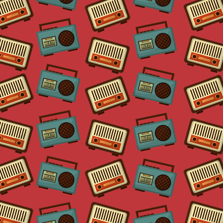 retro vintage music radio boombox stereo cassette background vector illustrationのイラスト素材