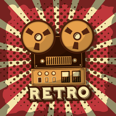 reel to reel tape record audio retro vintage sunburst background vector illustrationのイラスト素材