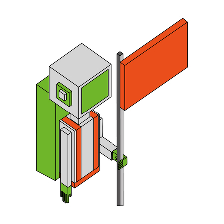 astronaut holding flag portrait character vector illustration isometricのイラスト素材
