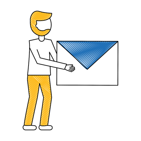 young man with envelope avatar character vector illustration designのイラスト素材