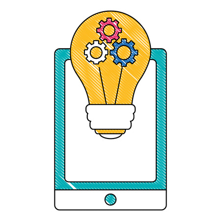 tablet device with light bulb and gears isolated icon vector illustration designのイラスト素材