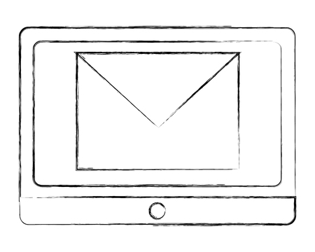 tablet computer and email message commnunication digital vector illustration sketchのイラスト素材