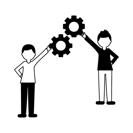 young men with gears isolated icon vector illustration designのイラスト素材