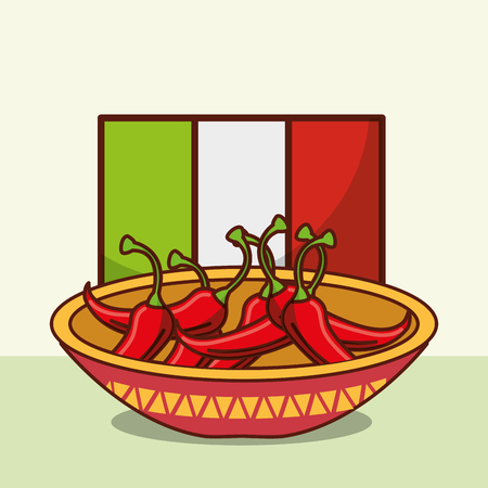 bowl with chili peppers mexican food flag background vector illustrationのイラスト素材