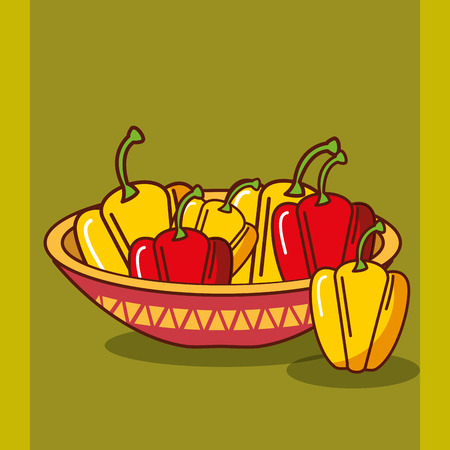 bowl with red and yellow bell peppers mexican food vector illustrationのイラスト素材