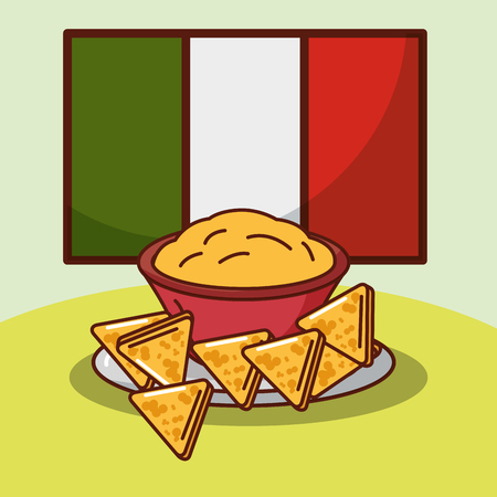 nachos and cheese in bowl mexican food flag mexico decoration vector illustrationのイラスト素材