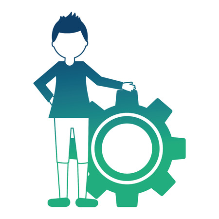 young man with gear machine isolated icon vector illustration designのイラスト素材