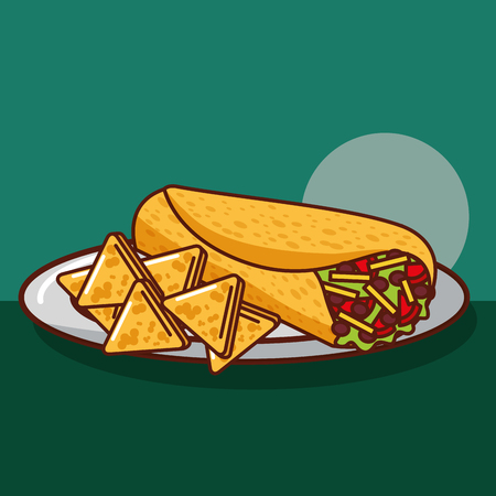 delicious  burritos and nacho in plate mexican food vector illustrationのイラスト素材
