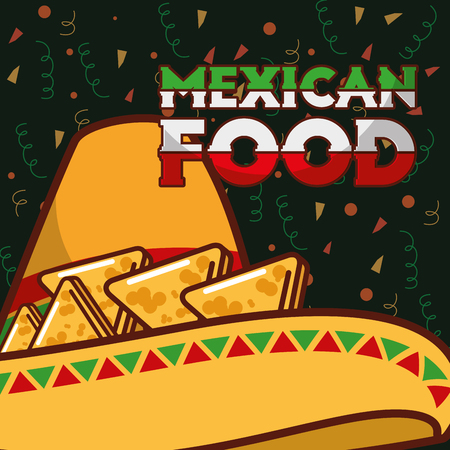 traditional hat and nachos mexican food vector illustrationのイラスト素材