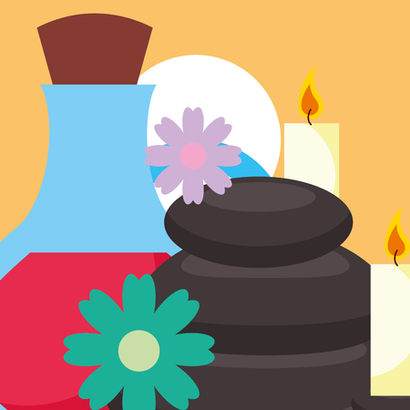 stone therapy massage candles flowers spa wellness vector illustrationのイラスト素材