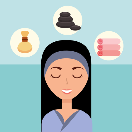 beautiful woman with headband stone towels spa wellness vector illustrationのイラスト素材