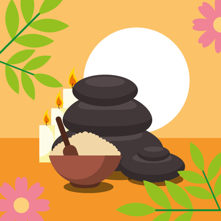 stone therapy peeling salt and candles flowers natural spa wellness vector illustrationのイラスト素材
