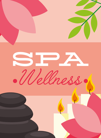 spa wellness massage stone candles and flower poster vector illustrationのイラスト素材