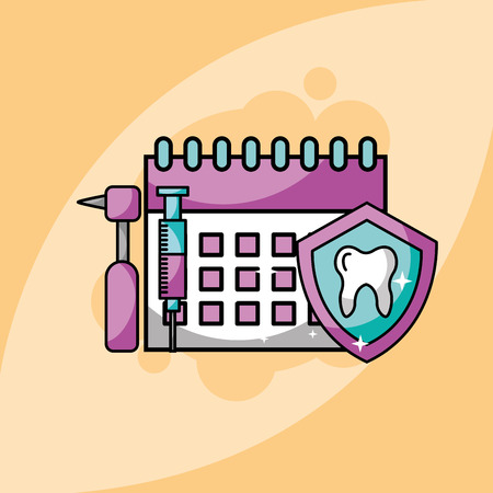 dentistry calendar syringe tooh dental drill vector illustrationのイラスト素材