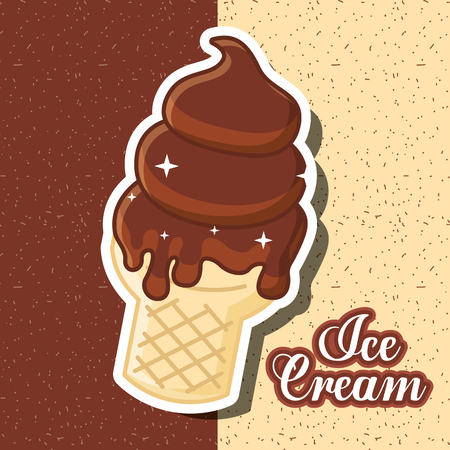 ice cream melted bright chocolate cone dotted background vector illustrationのイラスト素材