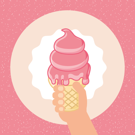 ice cream label stickers melted cone strawberry vector illustrationのイラスト素材