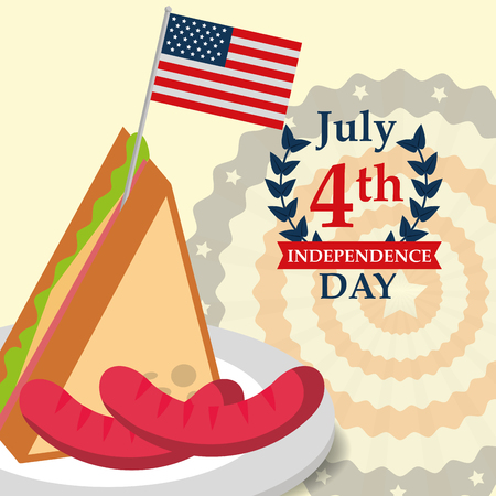 food american independence day sandwich usa flag sausages pennants background vector illustrationのイラスト素材