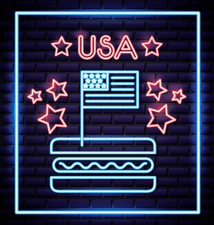 american independence day hotdog with american flag pink stars vector illustrationのイラスト素材