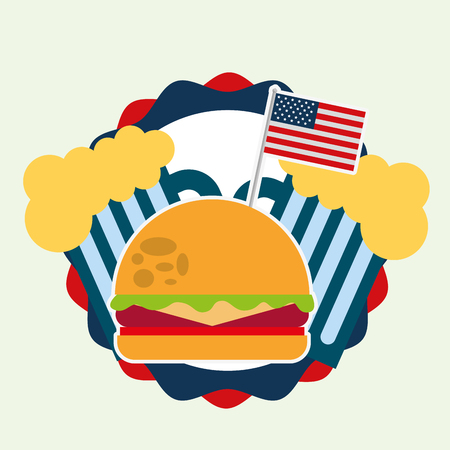 food american independence day hamburger two beers label vector illustrationのイラスト素材