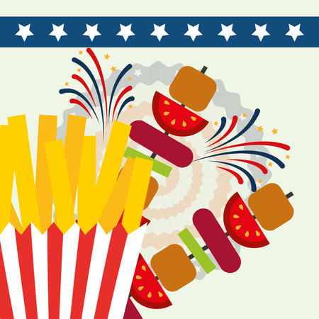 food american independence day french fries kebabs vector illustrationのイラスト素材