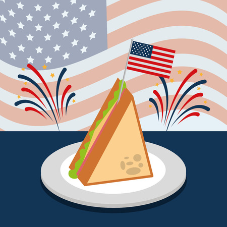 food american independence day fireworks celebrate sandwich vector illustrationのイラスト素材