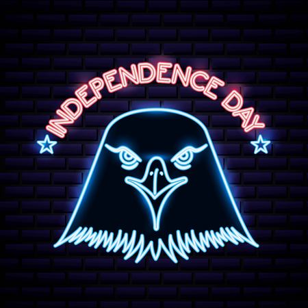 american independence day eagle neon face with color sign vector illustrationのイラスト素材