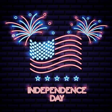 american independence day neon celebrate flag united states vector illustrationのイラスト素材