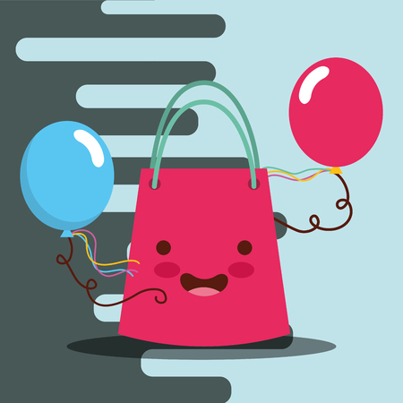 gift bag and balloons decoration happy birthday card vector illustrationのイラスト素材