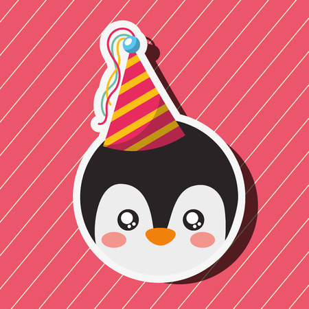 cute penguin face cartoon party hat vector illustrationのイラスト素材