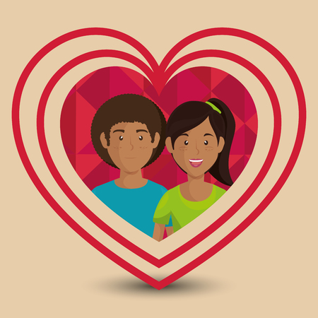 lovers couple in heart avatars characters vector illustration designのイラスト素材