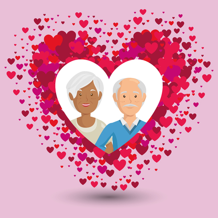 grandparents couple in heart avatars characters vector illustration designのイラスト素材