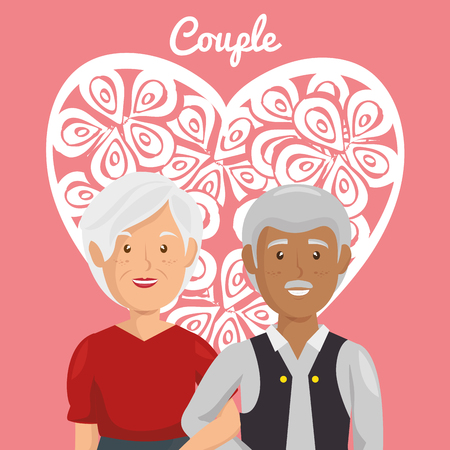 heart with grandparents couple avatars characters vector illustration designのイラスト素材