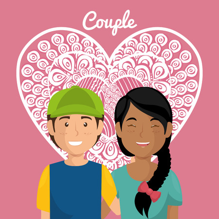 heart with lovers couple avatars characters vector illustration designのイラスト素材