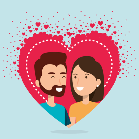 lovers couple in heart avatars characters vector illustration designのイラスト素材
