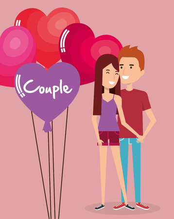 balloons helium with lovers couple avatars characters vector illustration designのイラスト素材
