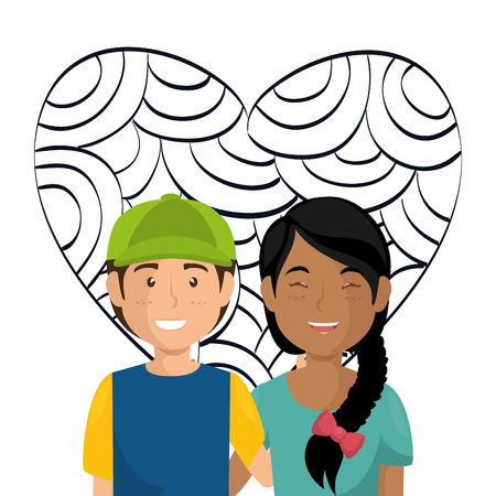 heart with lovers couple avatars characters vector illustration designのイラスト素材