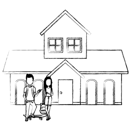 couple lovers outside the house vector illustration designのイラスト素材